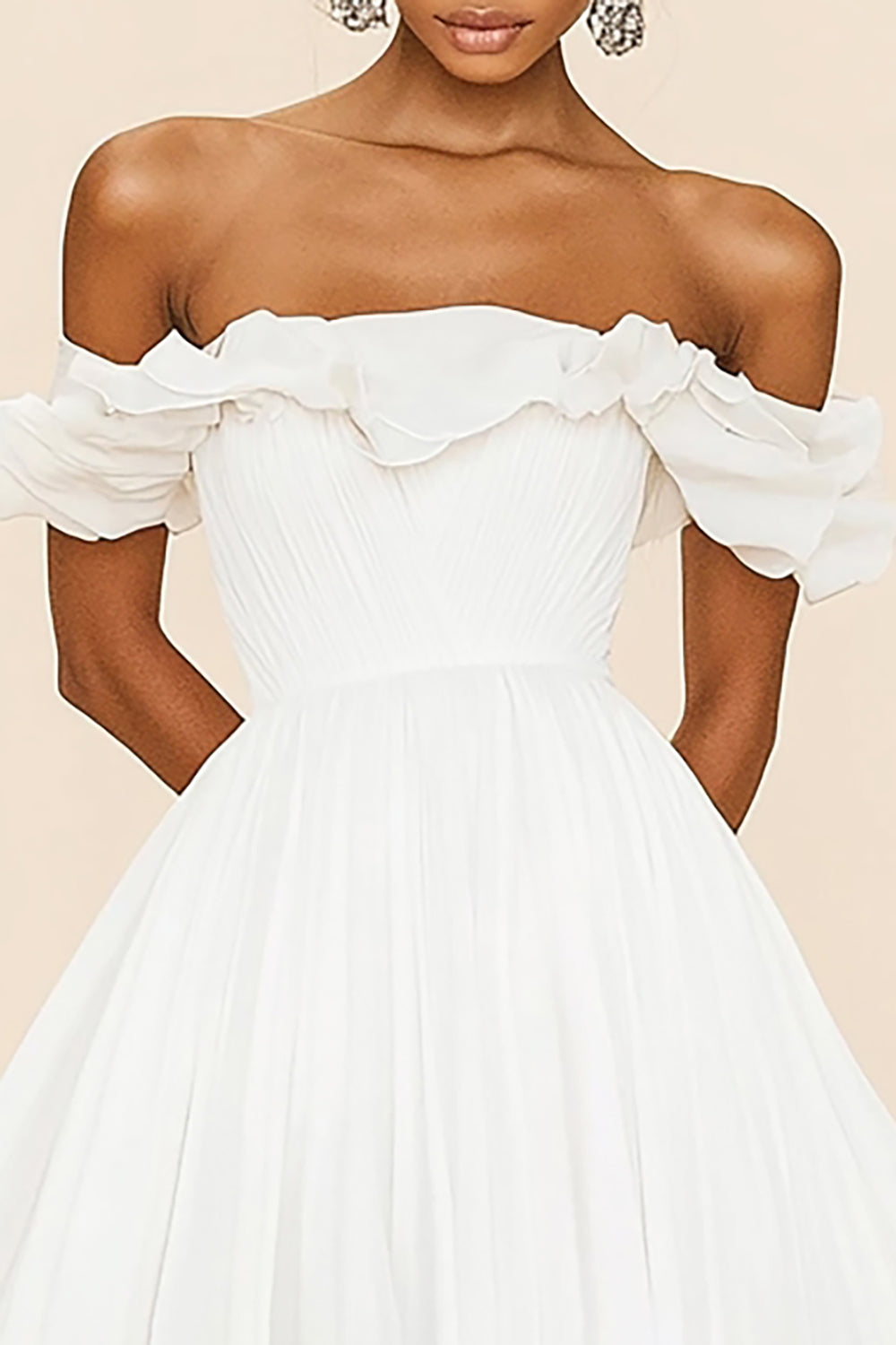 A Line White Chiffon Off the Shoulder Graduation Dress