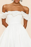 A Line White Chiffon Off the Shoulder Graduation Dress