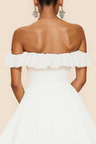 A Line White Chiffon Off the Shoulder Graduation Dress