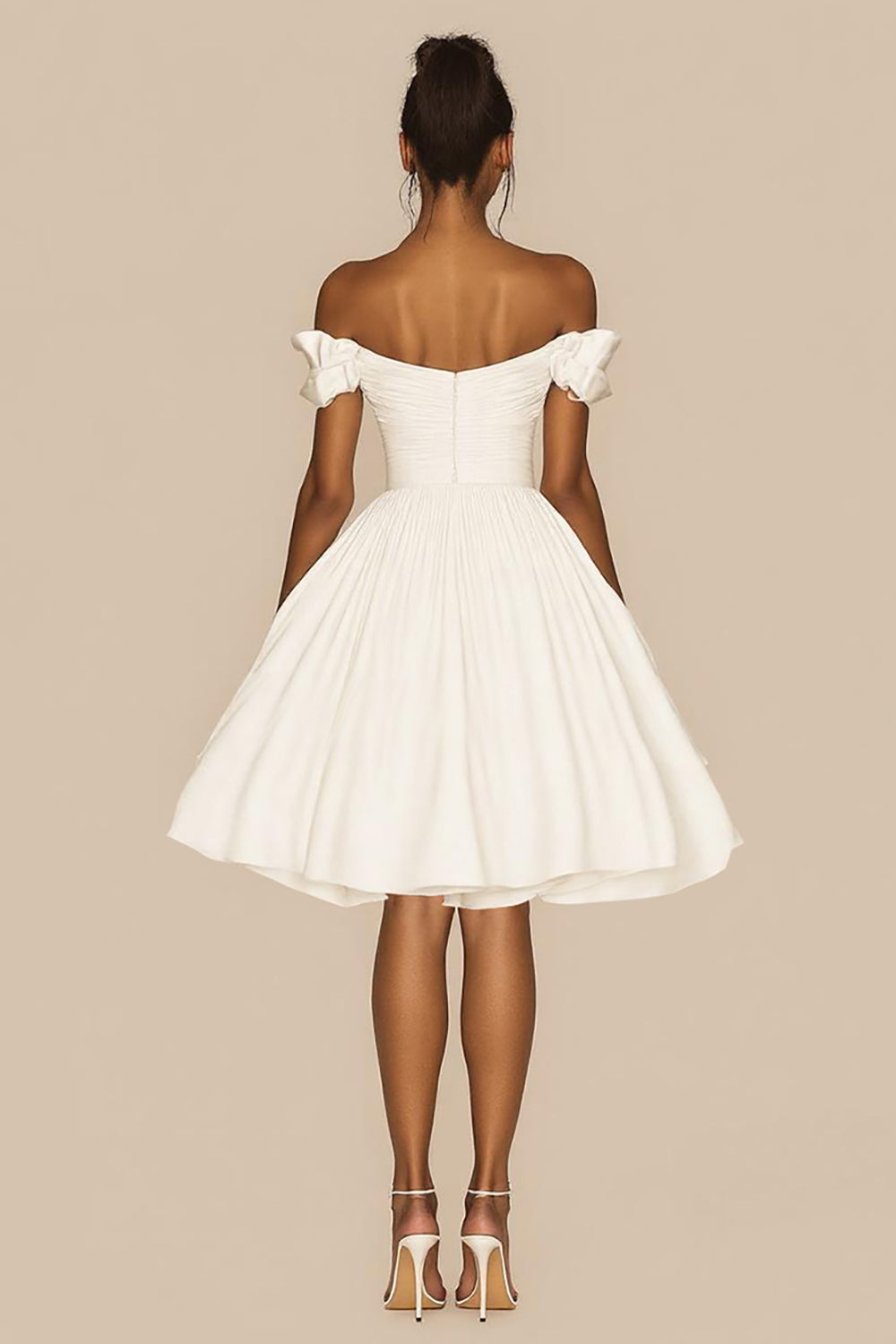 White A Line Satin Short Off the Shoulder Graduation Dress