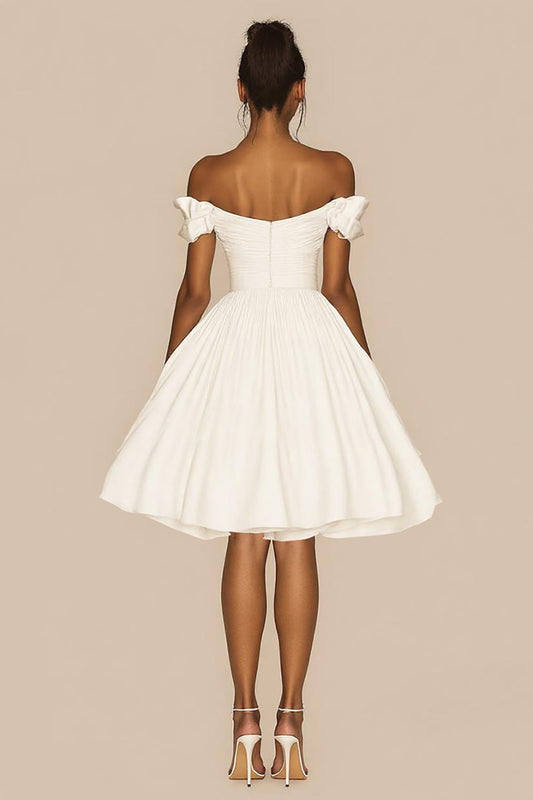 White A Line Satin Short Off the Shoulder Graduation Dress
