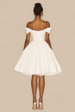 White A Line Satin Short Off the Shoulder Graduation Dress