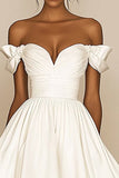 White A Line Satin Short Off the Shoulder Graduation Dress