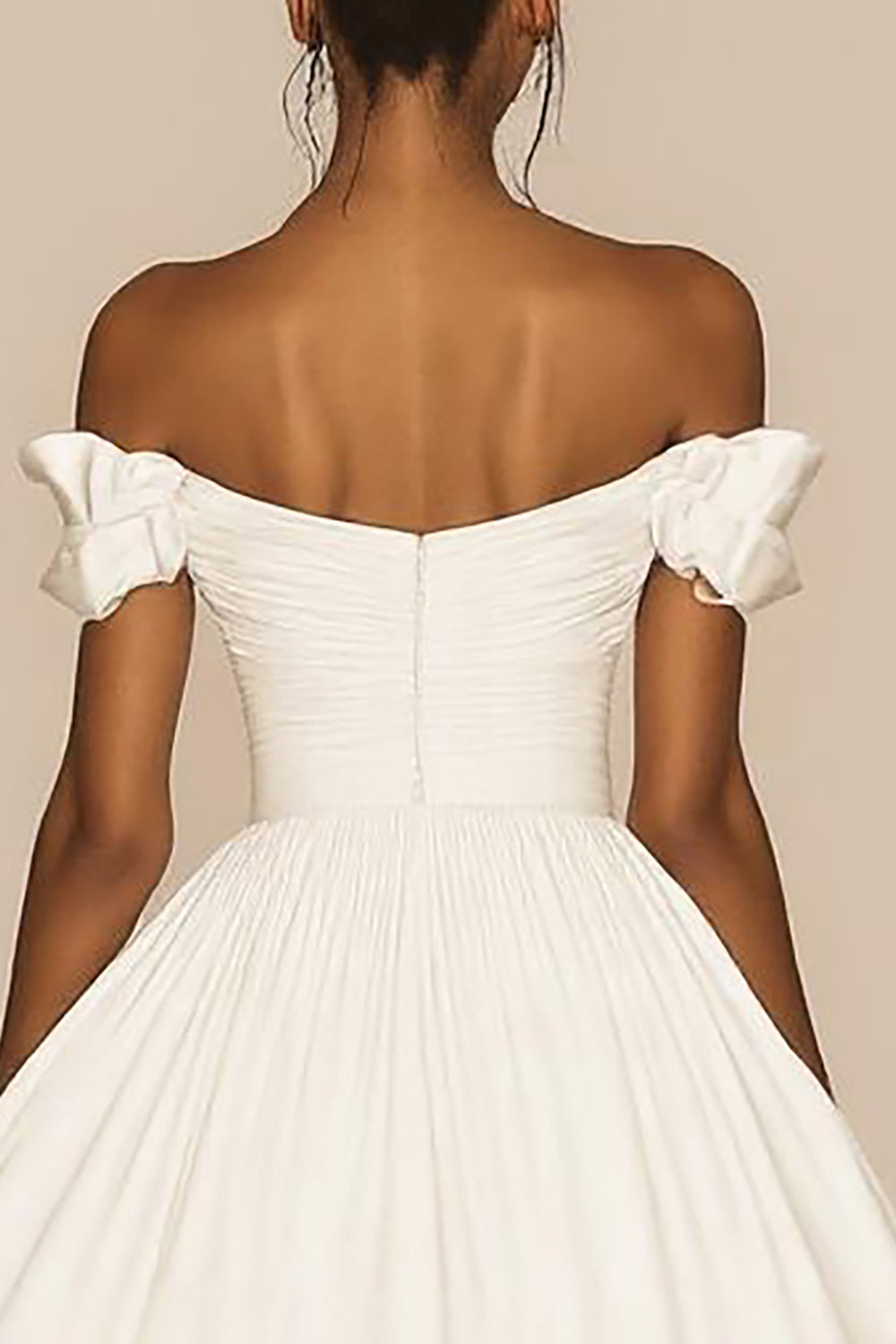 White A Line Satin Short Off the Shoulder Graduation Dress