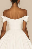 White A Line Satin Short Off the Shoulder Graduation Dress