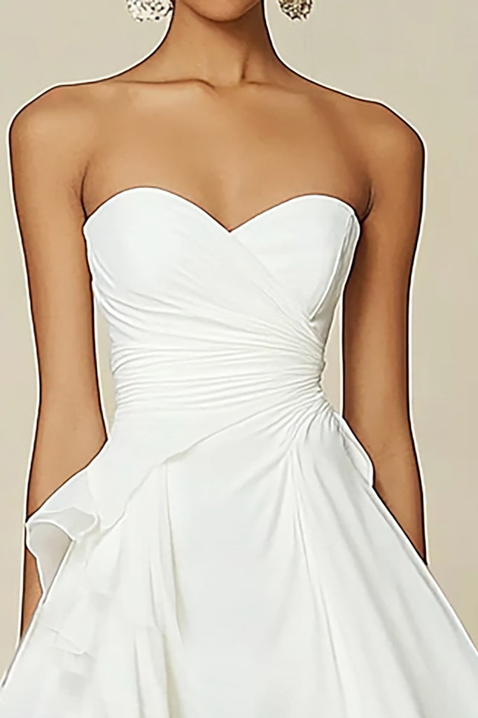 Zapakasa Women White A Line Chiffon Sweetheart Graduation Dress with ...