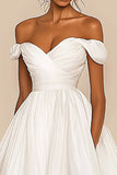 A Line White Chiffon Off the Shoulder Short Graduation Dress