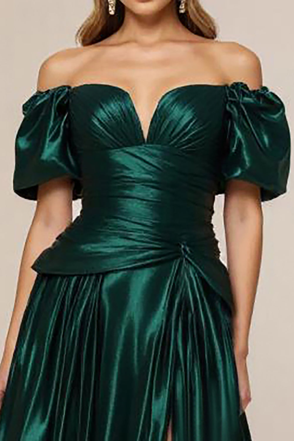 Dark Green A Line Off the Shoulder Long Prom Dress with Slit