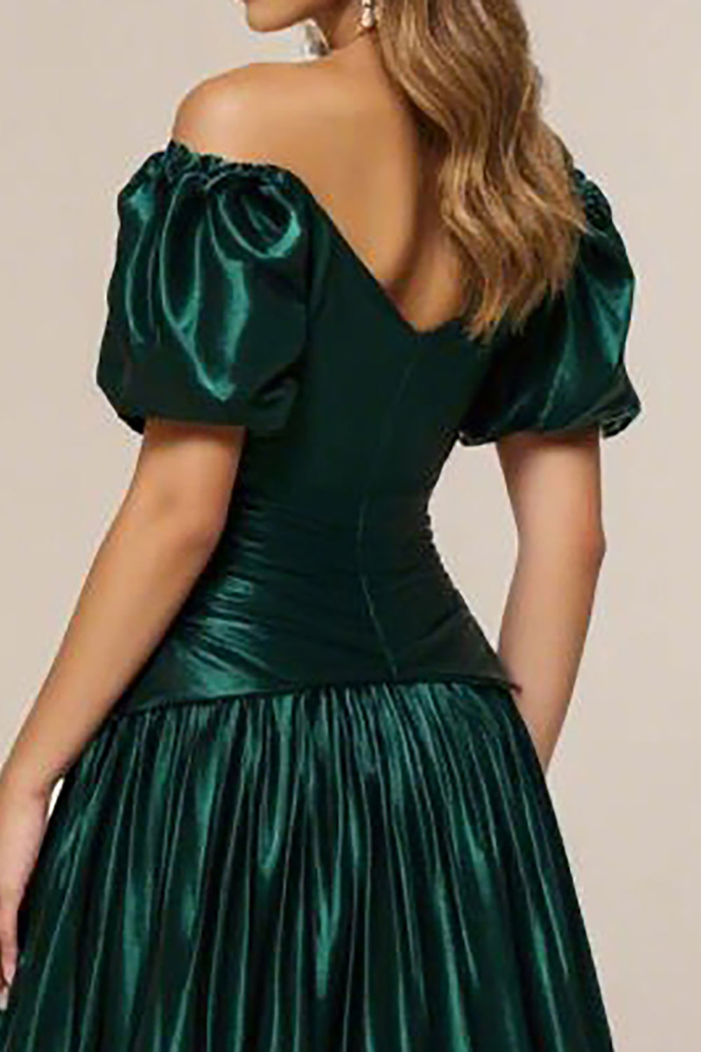 Dark Green A Line Off the Shoulder Long Prom Dress with Slit