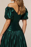 Dark Green A Line Off the Shoulder Long Prom Dress with Slit