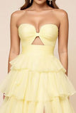 Daffodil Ball Gown Tulle Long Strapless Prom Dress with Slit