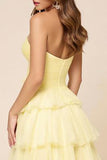 Daffodil Ball Gown Tulle Long Strapless Prom Dress with Slit