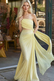 Daffodil Sheath Chiffon Long Cut-Out Prom Dress with Sash