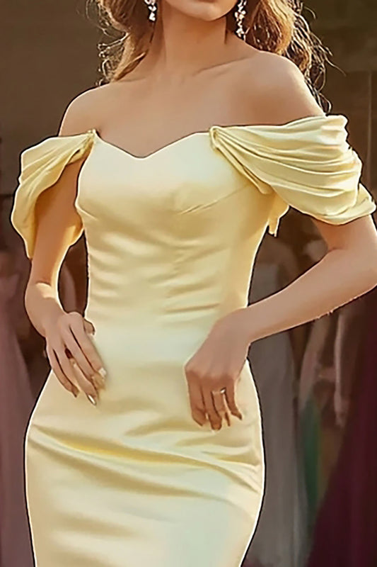 Daffodil Satin Mermaid Long Off the Shoulder Prom Dress