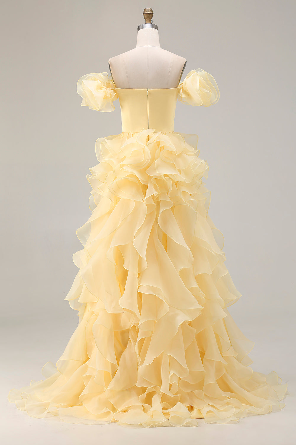 Yellow Mermaid Off the Shoulder Long Prom Dress with Ruffles