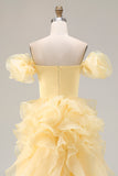 Yellow Mermaid Off the Shoulder Long Prom Dress with Ruffles