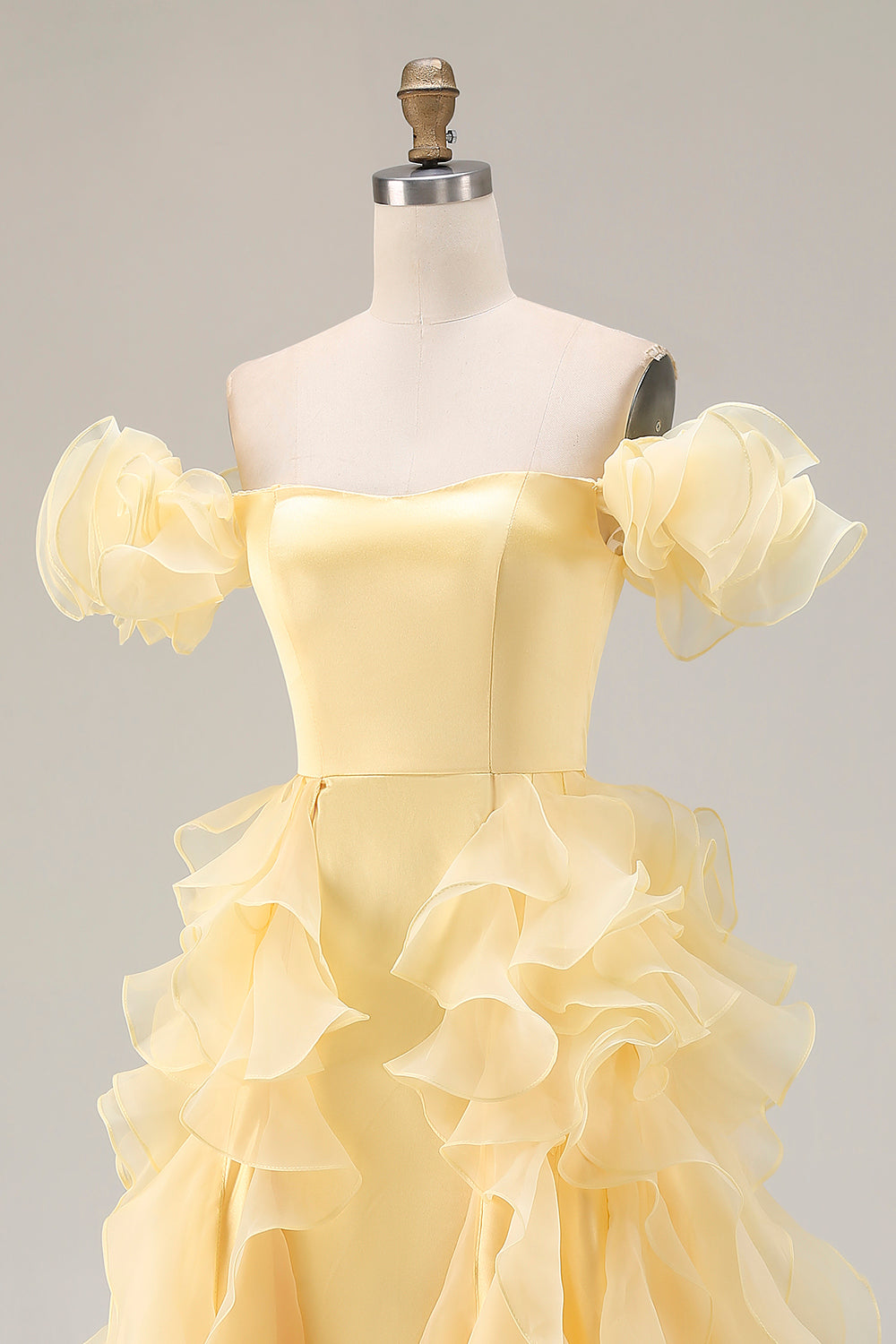 Yellow Mermaid Off the Shoulder Long Prom Dress with Ruffles