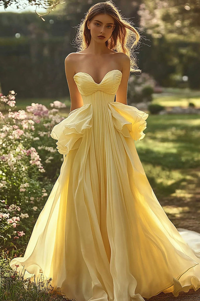 Sweetheart Neck Pleated Skirt Formal Dress Daffodil