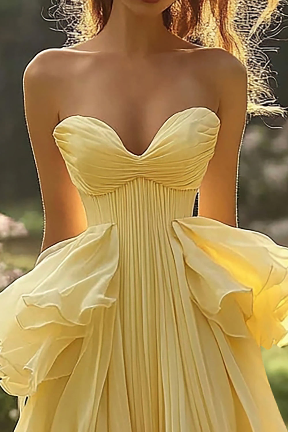 Daffodil Sweetheart A Line Chiffon Long Prom Dress with Ruffles