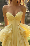 Daffodil Sweetheart A Line Chiffon Long Prom Dress with Ruffles