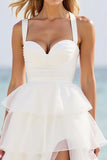 White A Line Tiered Organza Prom Dress with Slit