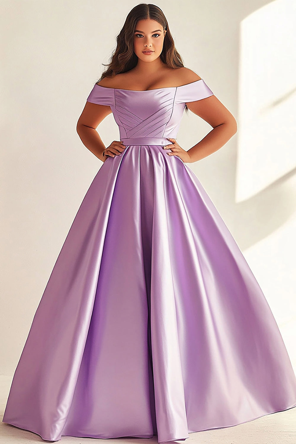 Simple Lilac A Line Satin Long Plus Size Prom Dress