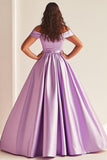 Simple Lilac A Line Satin Long Plus Size Prom Dress
