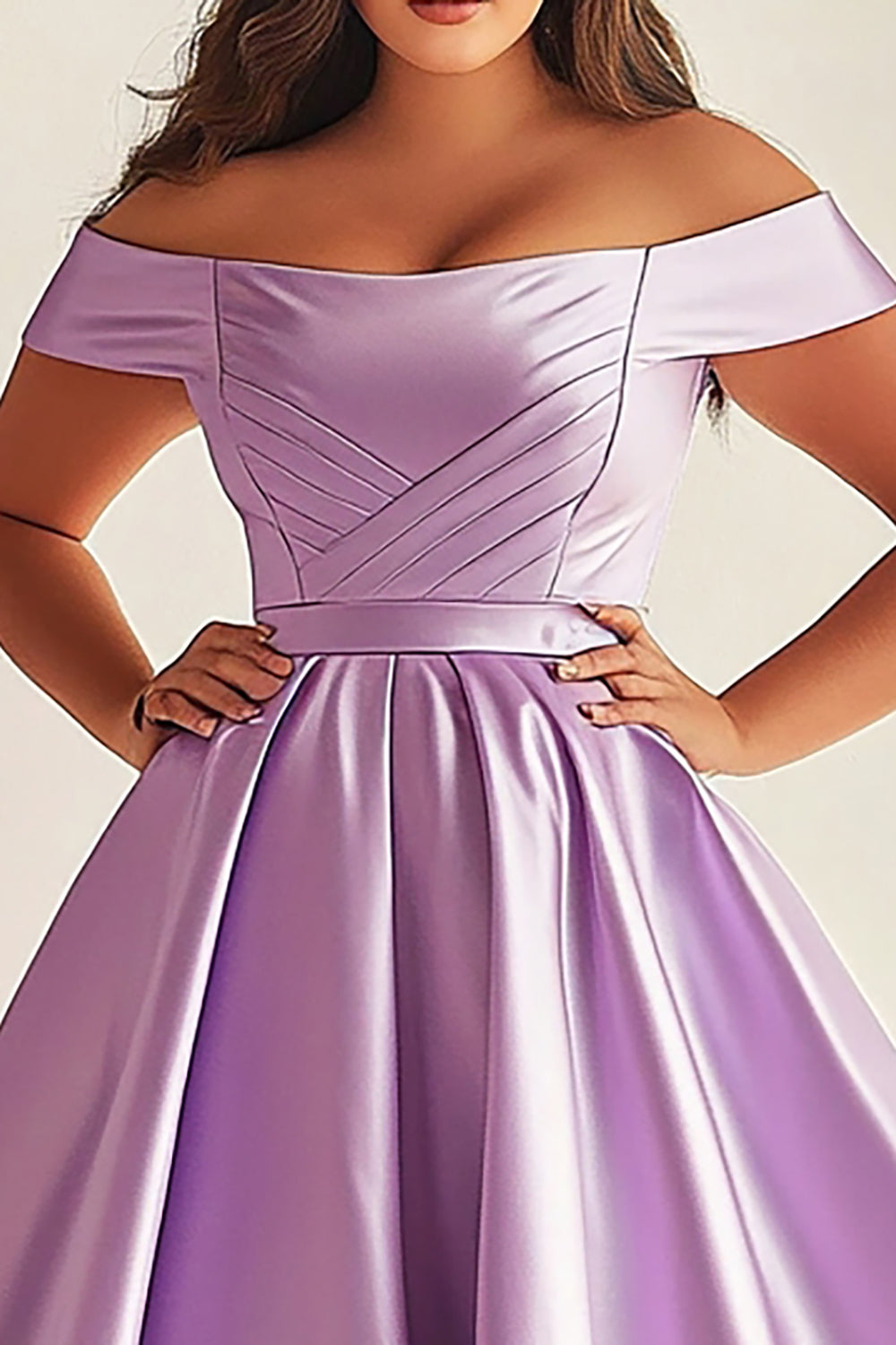 Simple Lilac A Line Satin Long Plus Size Prom Dress