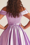Simple Lilac A Line Satin Long Plus Size Prom Dress