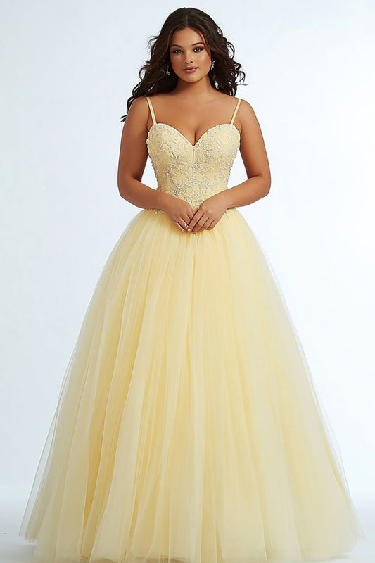 Daffodil Sweetheart A Line Long Plus Size Prom Dress with Appliques