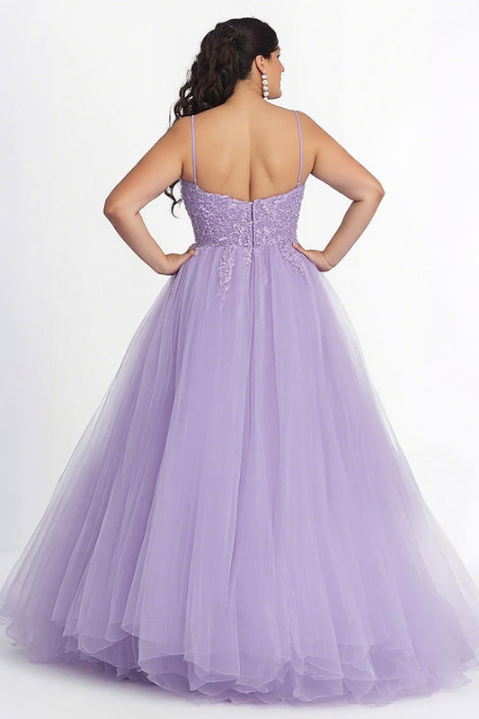 Lilac A Line Spaghetti Straps Long Prom Dress with Appliques