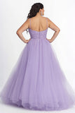 Lilac A Line Spaghetti Straps Long Prom Dress with Appliques