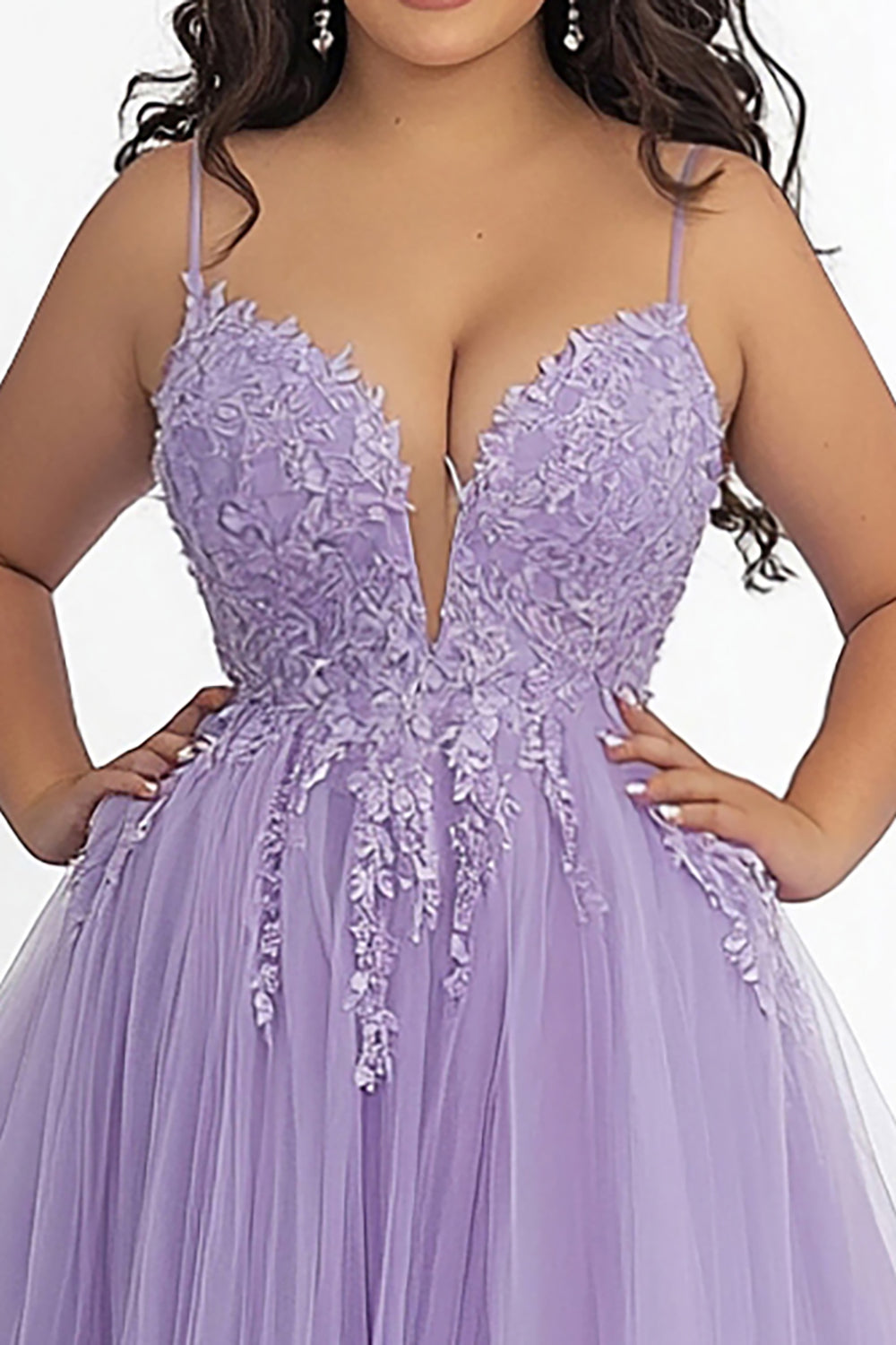 Lilac A Line Spaghetti Straps Long Prom Dress with Appliques