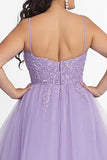 Lilac A Line Spaghetti Straps Long Prom Dress with Appliques