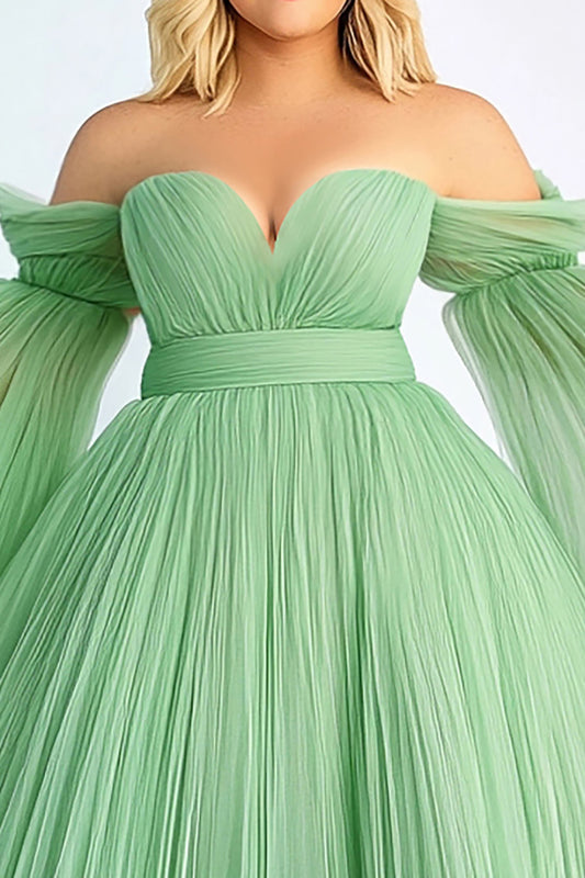 Green A Line Sweetheart Off the Shoulder Long Plus Size Prom Dress