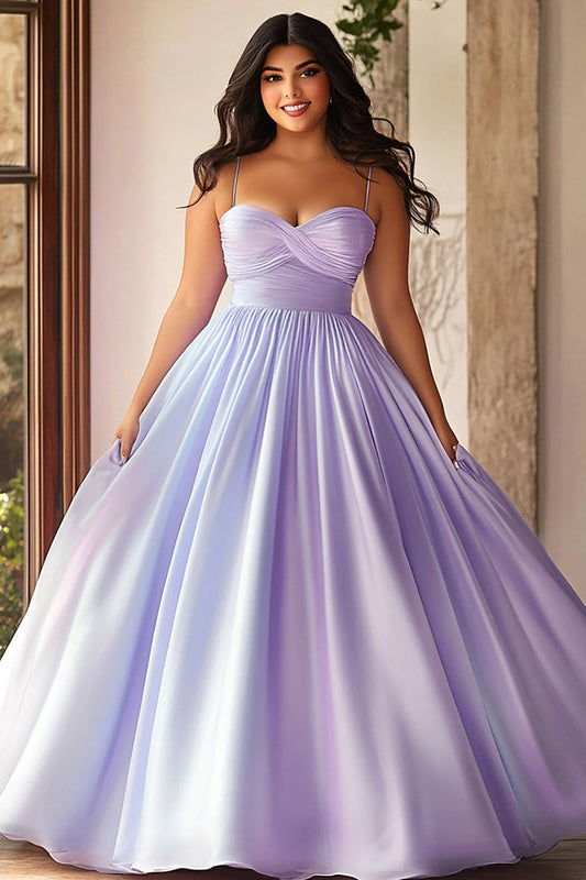 Lilac A Line Sweetheart Ruched Plus Size Long Prom Dress