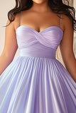 Lilac A Line Sweetheart Ruched Plus Size Long Prom Dress