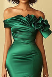 Dark Green Mermaid Off the Shoulder Long Prom Dress with Slit