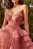 Dusty Rose Ball Gown Sweetheart Long Chiffon Prom Dress with Slit