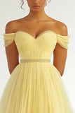 Daffodil Ball Gown Organza Off The Shoulder Long Prom Dress with Beading