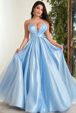 Ball Gown Sky Blue Organza Spaghetti Straps Long Prom Dress