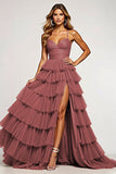 Desert Rose Tiered Sweetheart Long Ball Gown Prom Dress with Ruffles