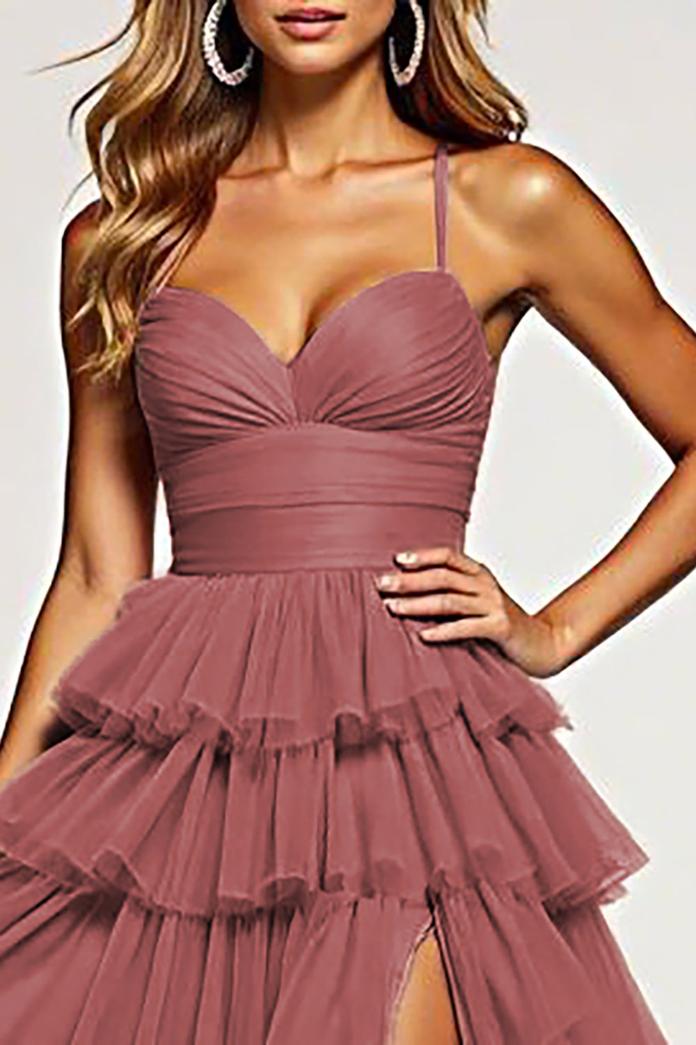 Desert Rose Tiered Sweetheart Long Ball Gown Prom Dress with Ruffles