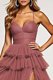 Desert Rose Tiered Sweetheart Long Ball Gown Prom Dress with Ruffles