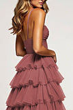 Desert Rose Tiered Sweetheart Long Ball Gown Prom Dress with Ruffles