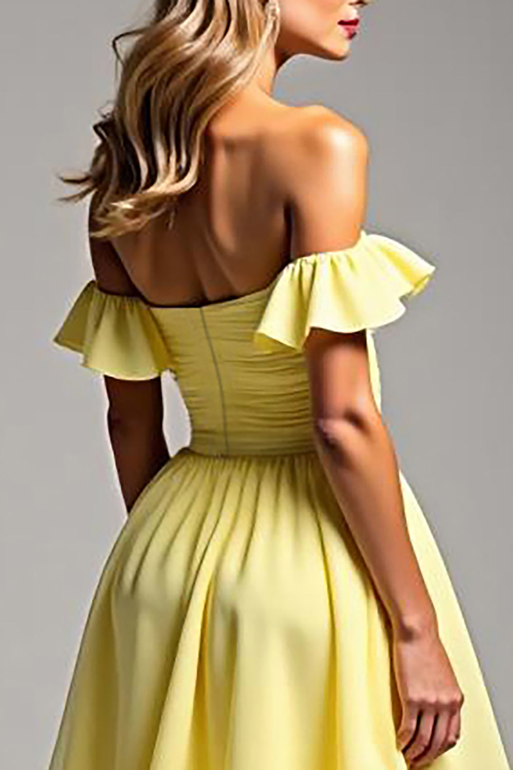 Light Yellow Chiffon Sweetheart Long Ball Gown Prom Dress with Ruffles