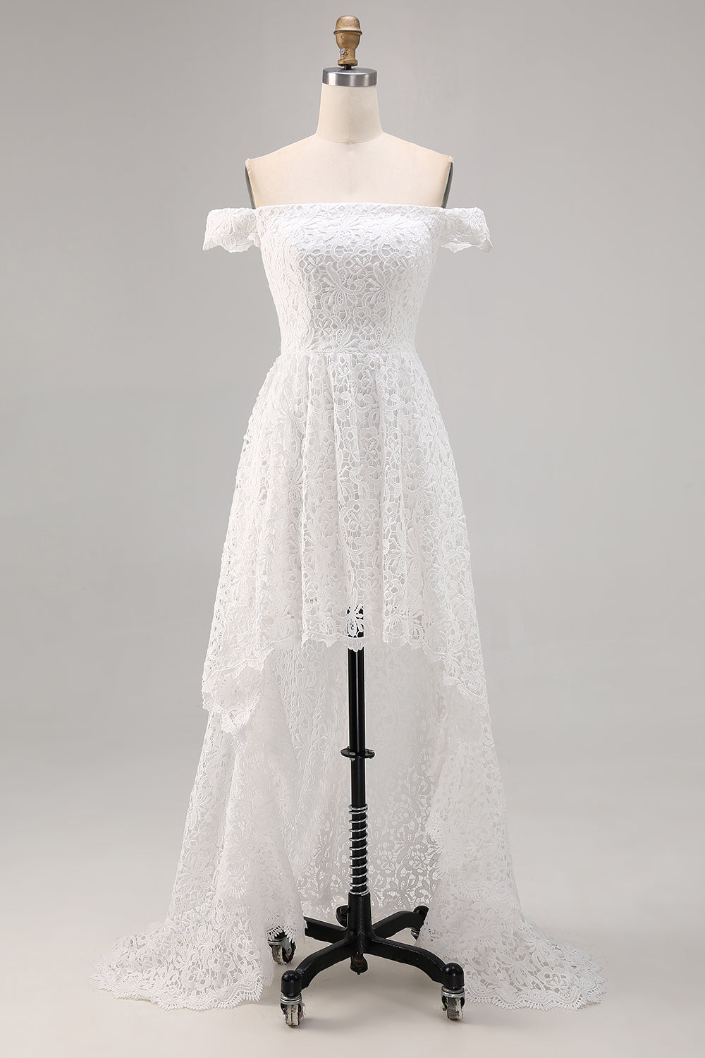 White Lace Off The Shoulder A Line High-Low Boho Maxi Dress