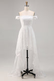 White Lace Off The Shoulder A Line High-Low Boho Maxi Dress