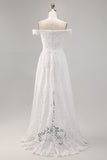 White Lace Off The Shoulder A Line High-Low Boho Maxi Dress