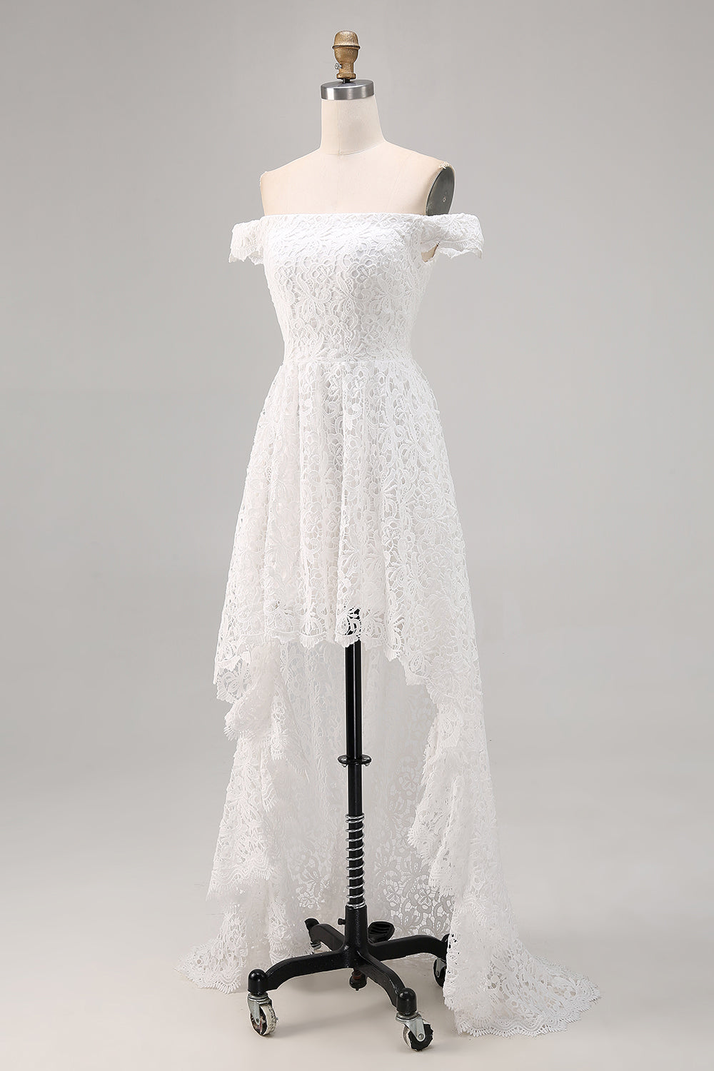 White Lace Off The Shoulder A Line High-Low Boho Maxi Dress
